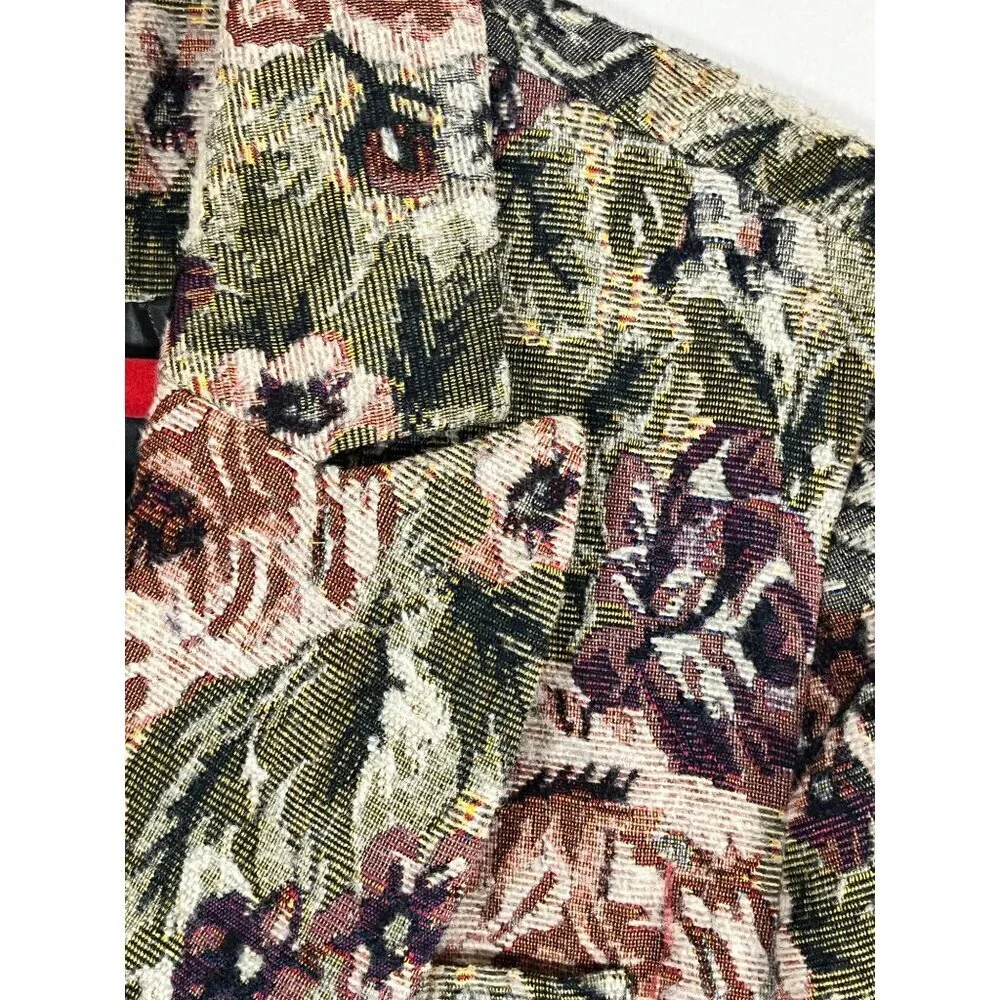 Vintage Floral Tapestry‎ Blazer Tan 16 Earthy 90s Retro Indie Folk Colorful Chic